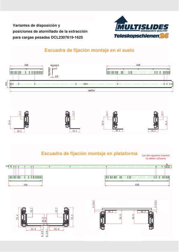 Posiciones de atornillado para el artículo DCL2307619-1625