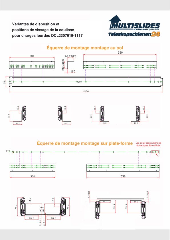 Positions de vissage pour l'article DCL2307619-1117