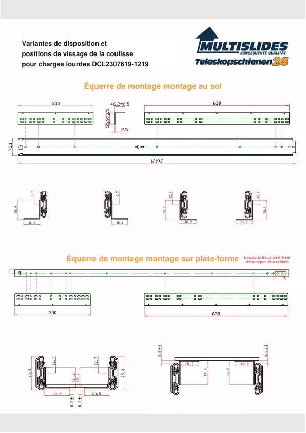 Positions de vissage pour l'article DCL2307619-1219