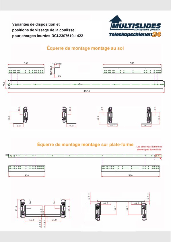 Positions de vissage pour l'article BL-DCL2307619-1422