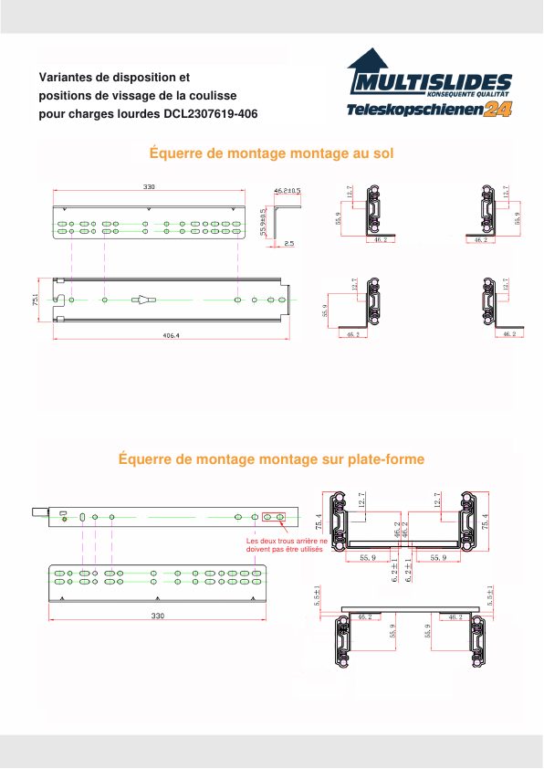 Positions de vissage pour l'article BL-DCL2307619-406