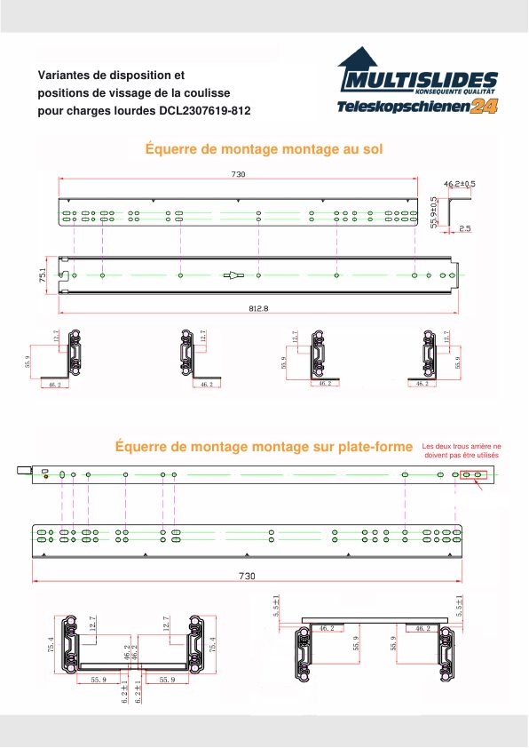 Positions de vissage pour l'article DCL2307619-812