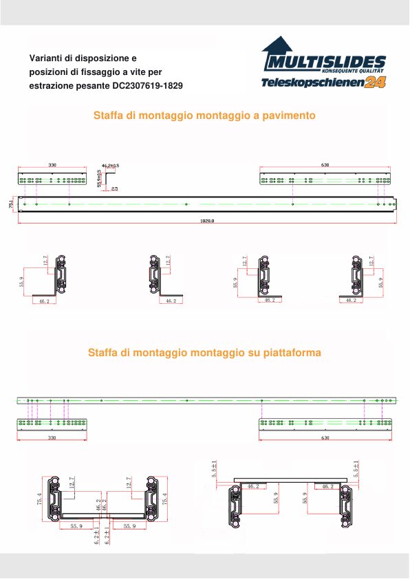 Posizioni di fissaggio a vite per l'articolo DC2307619-1829