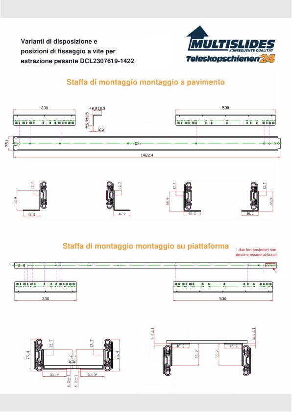 Posizioni di fissaggio a vite per l'articolo DCL2307619-1422
