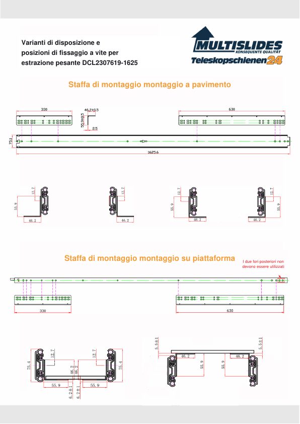 Posizioni di fissaggio a vite per l'articolo BL-DCL2307619-1625