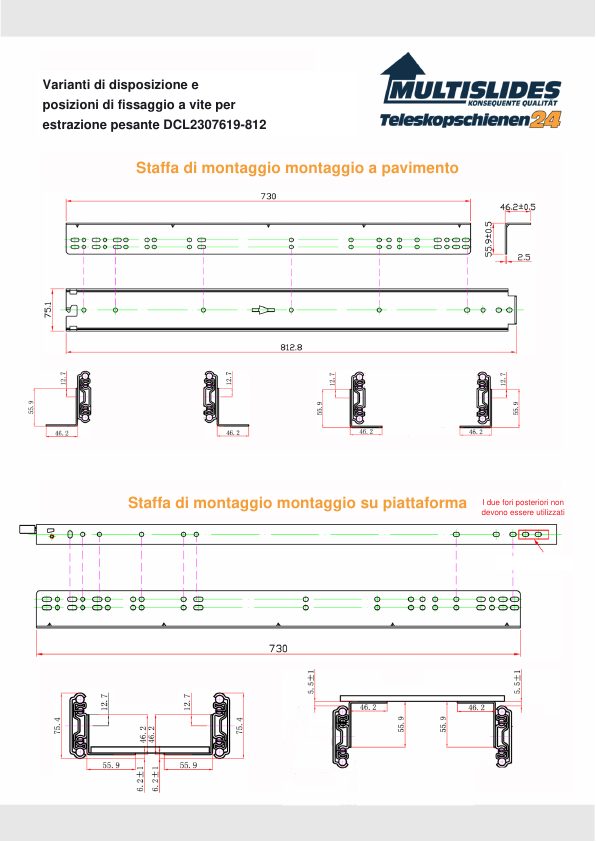 Posizioni di fissaggio a vite per l'articolo BL-DCL2307619-812