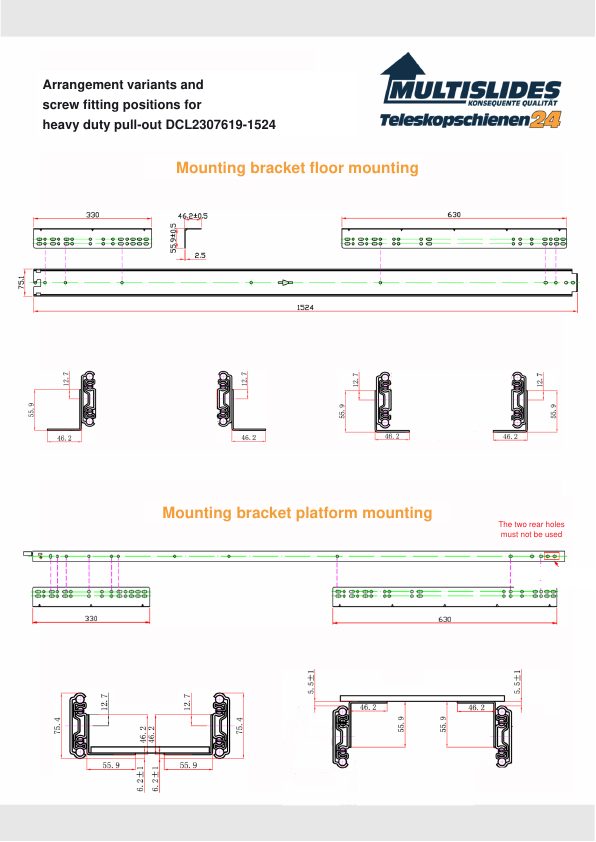 Screw fitting positions for article DCL2307619-1524
