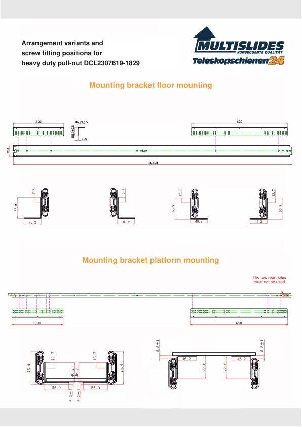Screw fitting positions for article BL-DCL2307619-1829