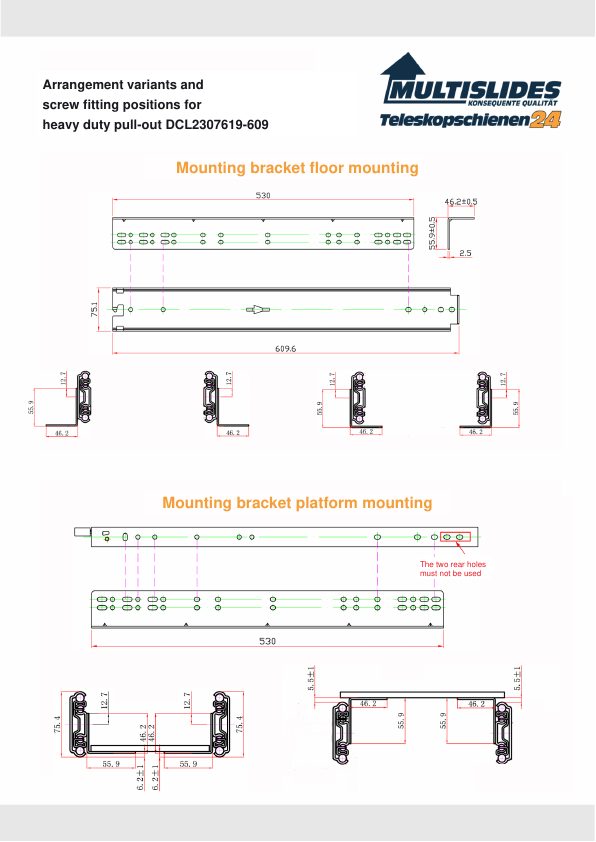 Screw fitting positions for article BL-DCL2307619-609