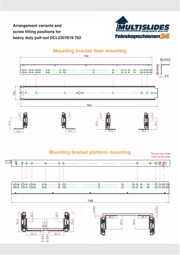 Screw fitting positions for article DCL2307619-762