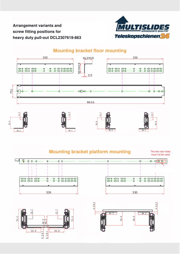 Screw fitting positions for article DCL2307619-863