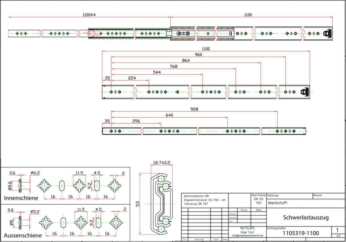 Dessin technique Coulisse pour charges lourdes 1105319-1100