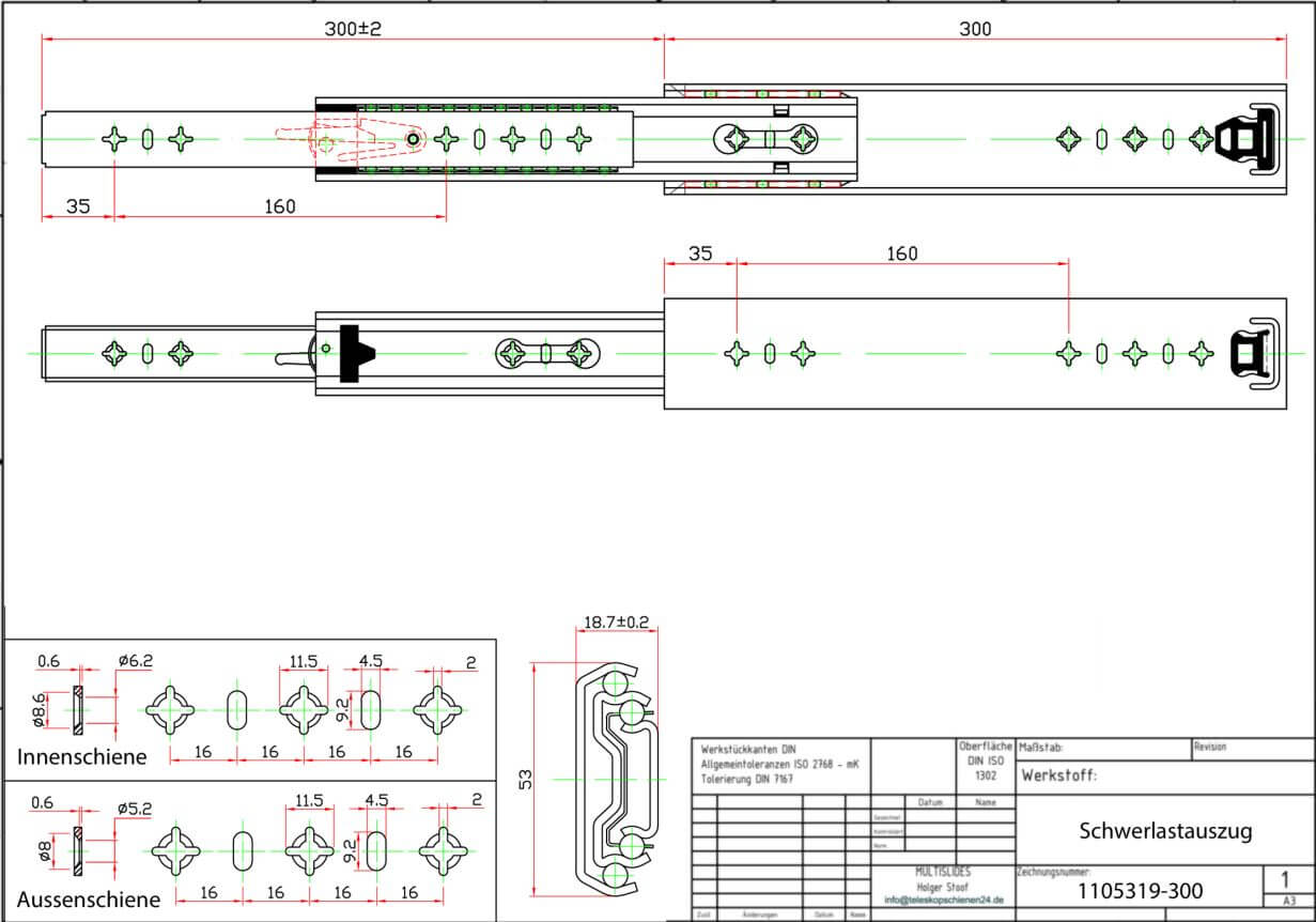 Dessin technique Coulisse pour charges lourdes 1105319-300