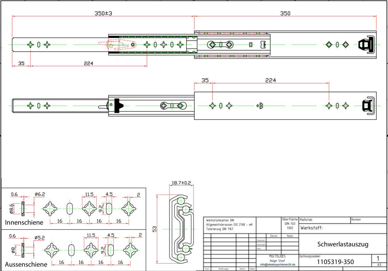 Disegno tecnico Estrazione per carichi pesanti 1105319-350