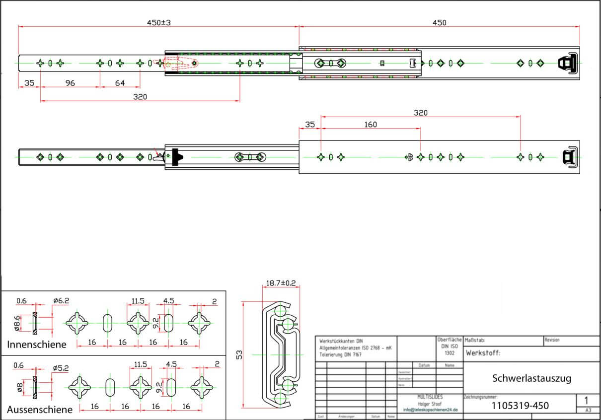 Technical drawing Heavy-duty slide 1105319-450