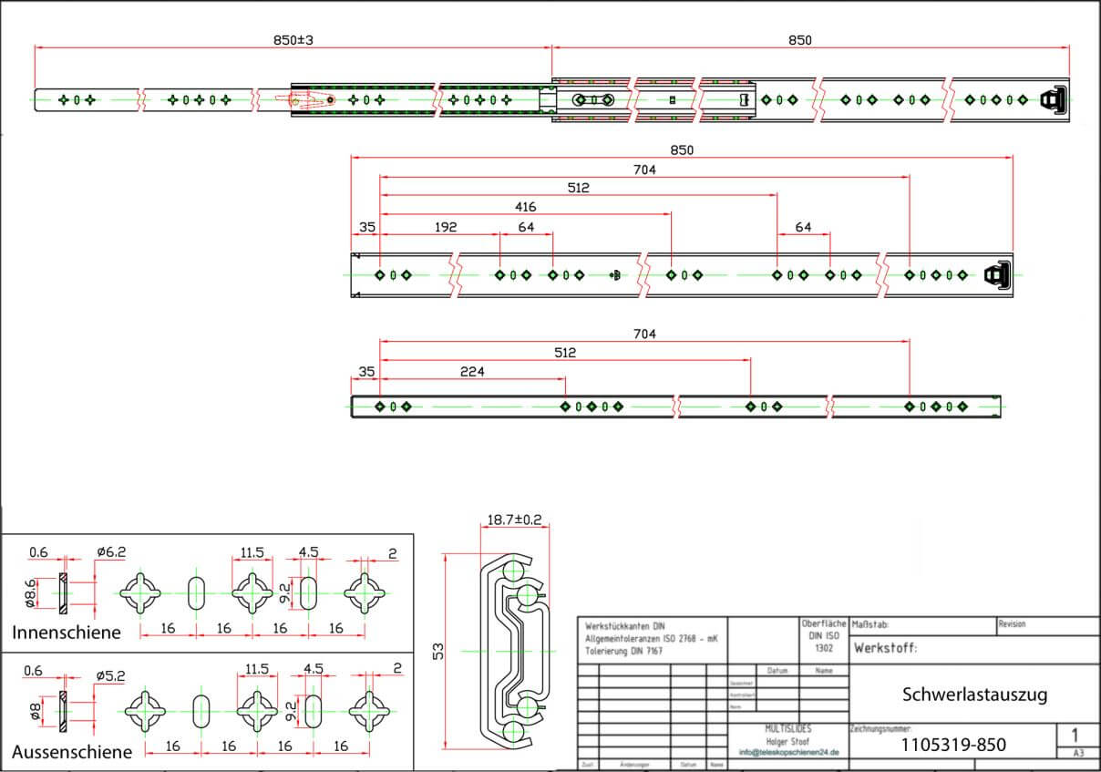 Dessin technique Coulisse pour charges lourdes 1105319-850