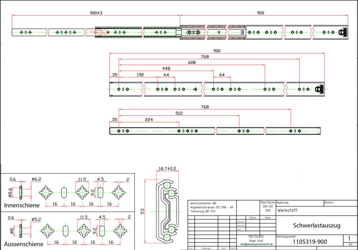 Technical drawing Heavy-duty slide 1105319-900