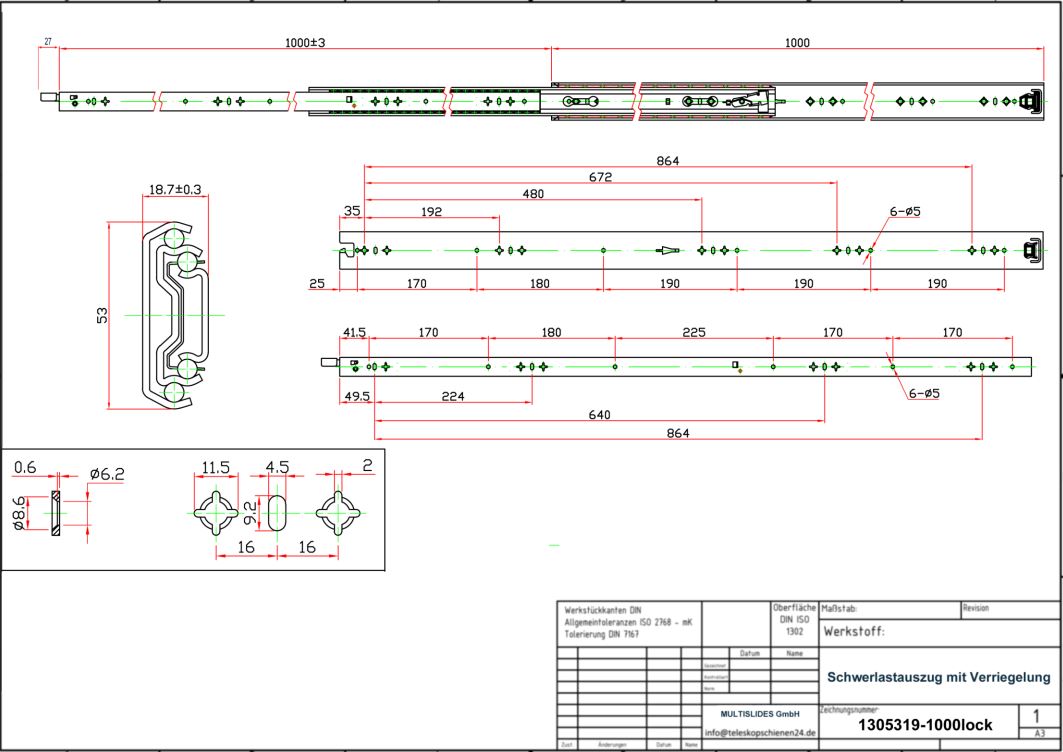 Disegno tecnico Estrazione per carichi pesanti 1305319-1000lock