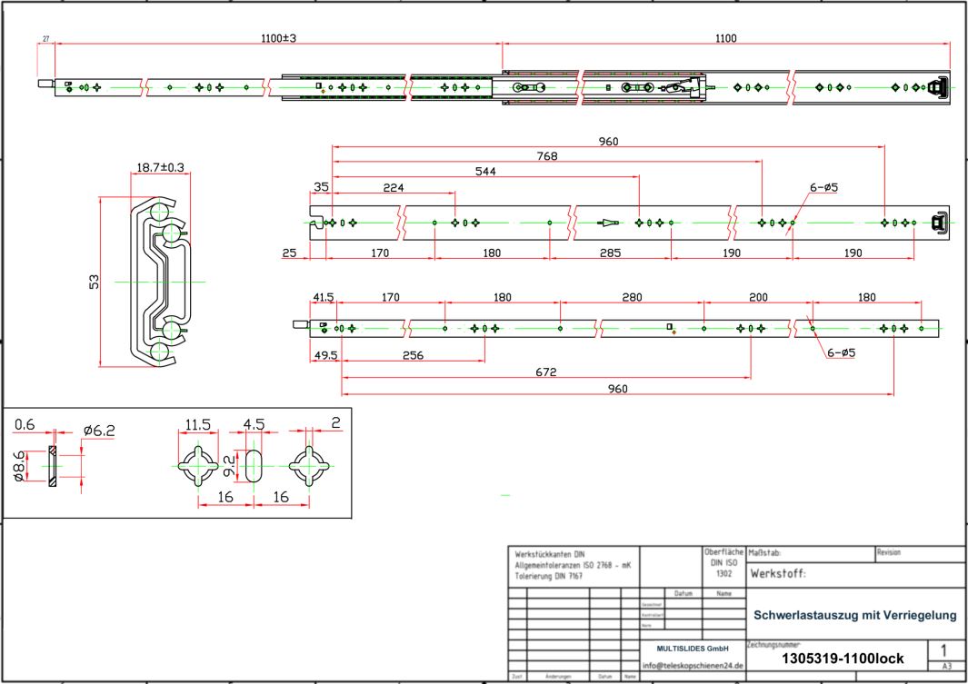 Dessin technique Coulisse pour charges lourdes 1305319-1100lock
