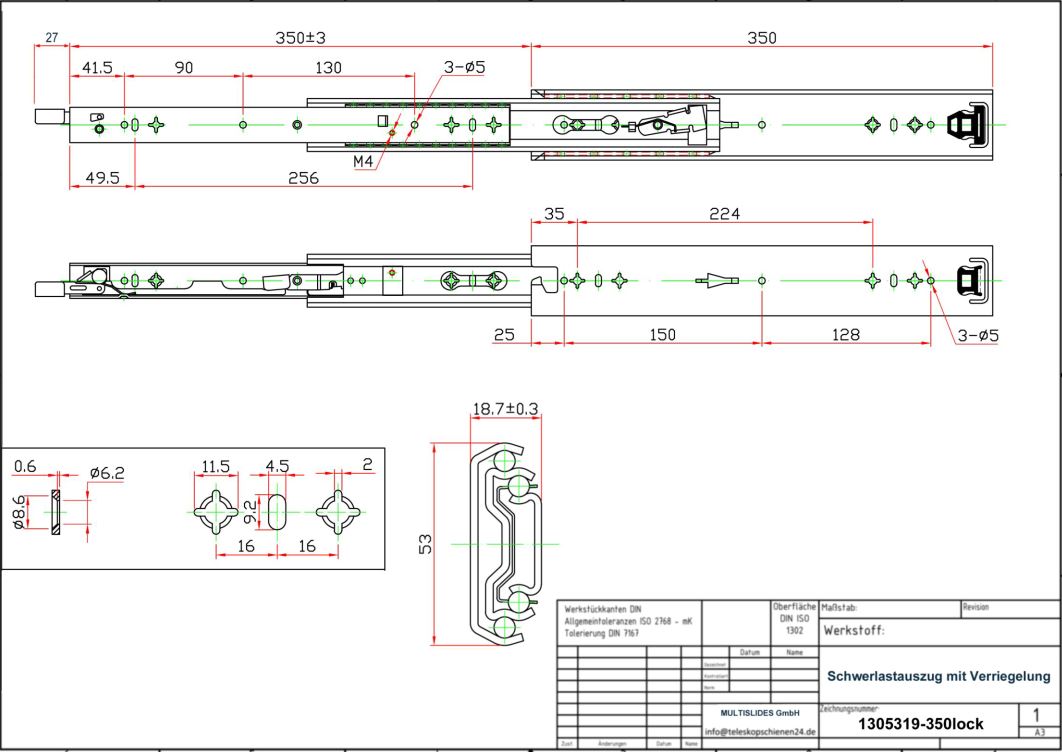 Dessin technique Coulisse pour charges lourdes 1305319-350lock