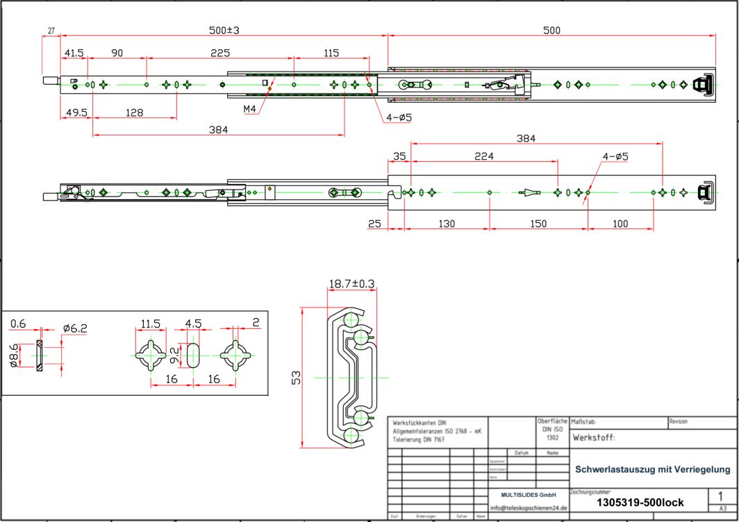 Dibujo técnico Extractor de alta resistencia 1305319-500lock