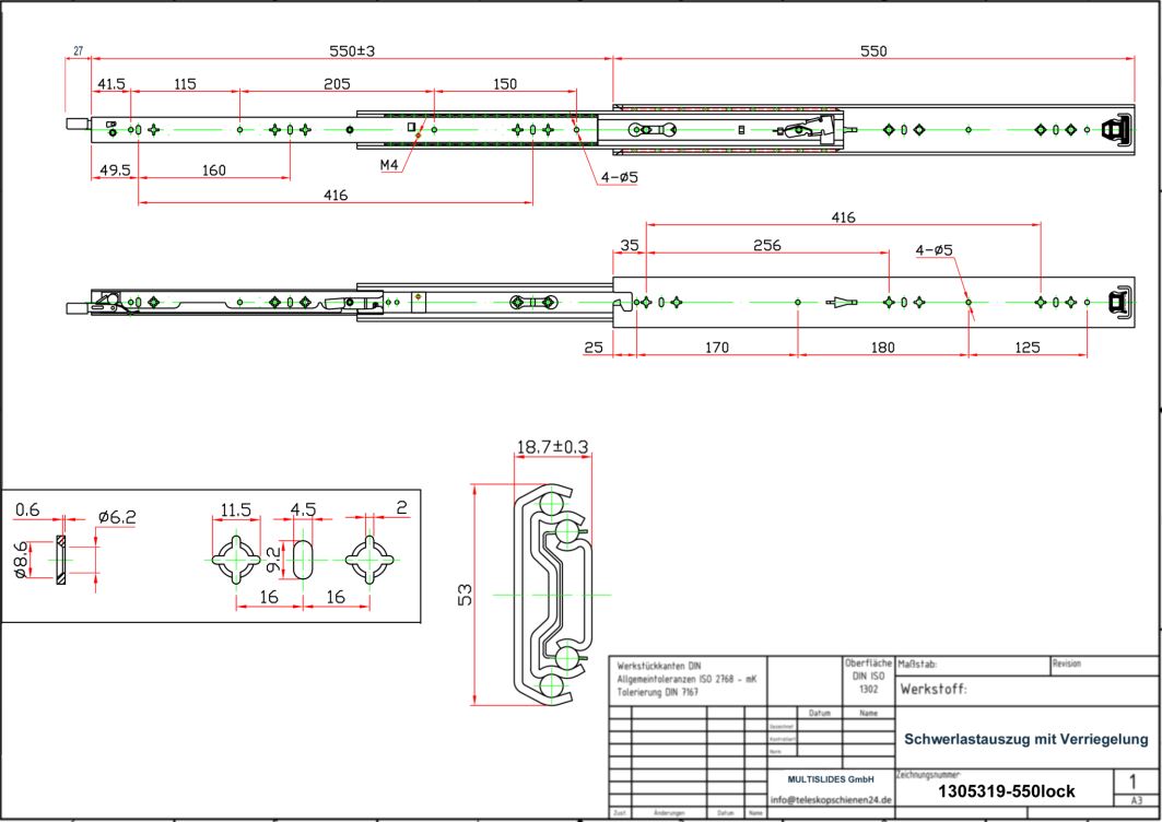 Disegno tecnico Estrazione per carichi pesanti 1305319-550lock