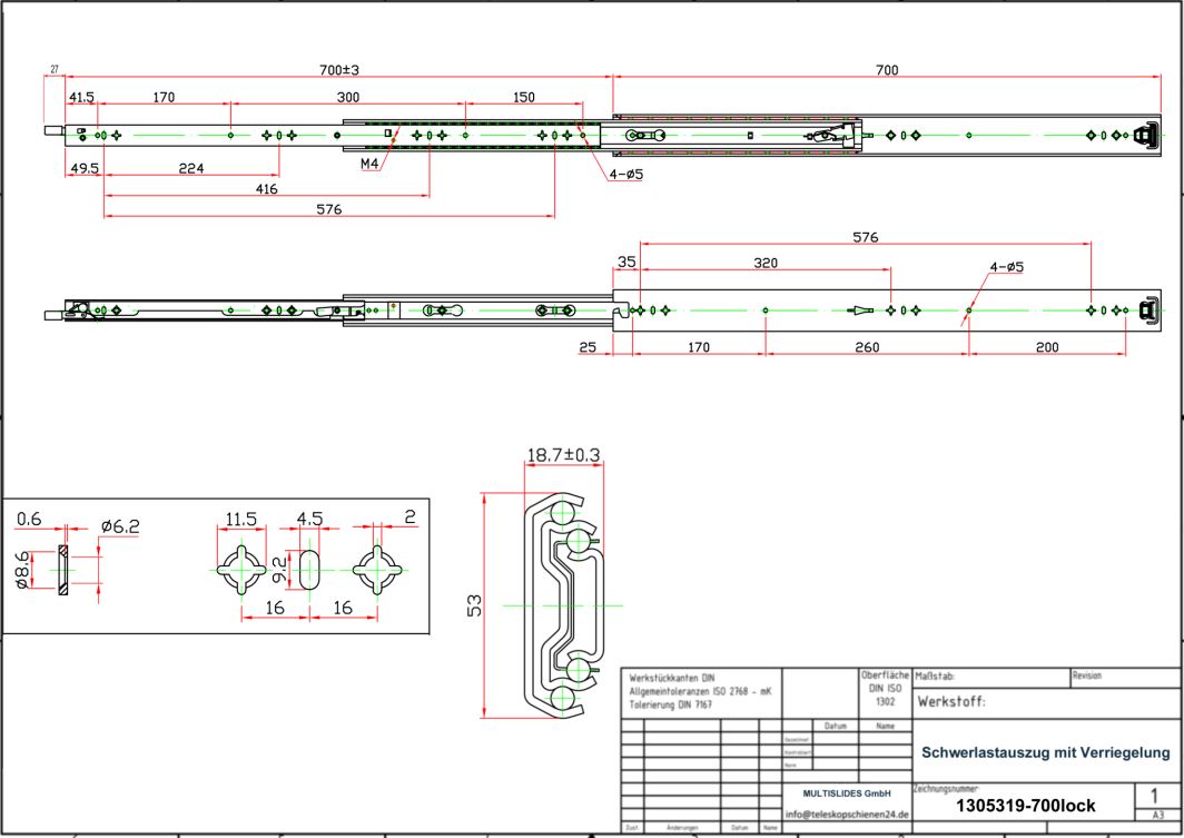 Dibujo técnico Extractor de alta resistencia 1305319-700lock