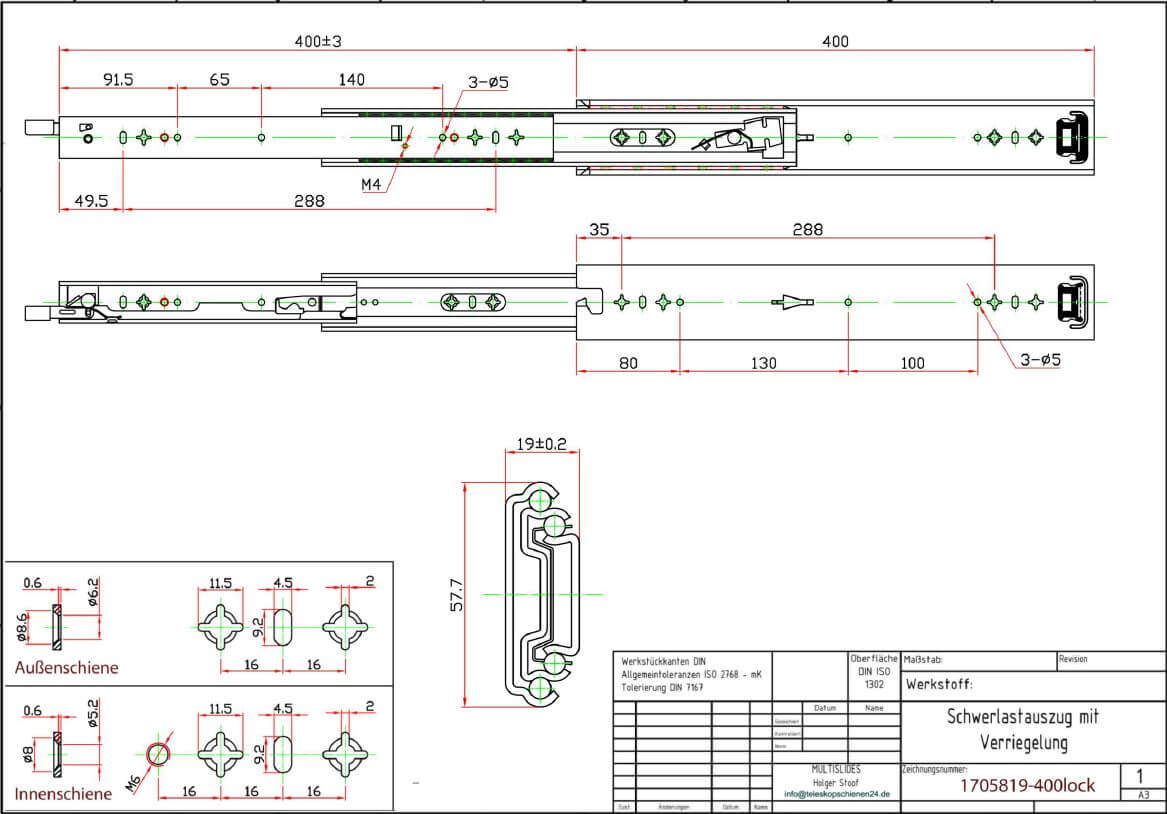 Dessin technique Coulisse pour charges lourdes 1705819-400lock
