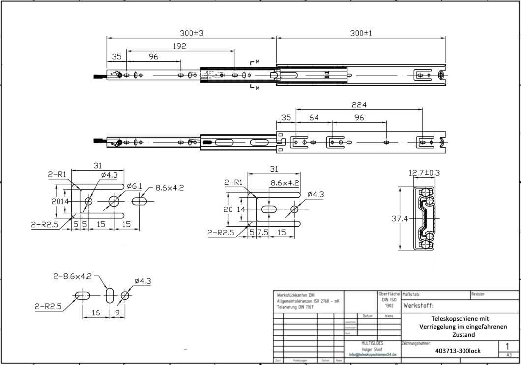 Dessin technique Rails télescopiques 403713-300lock