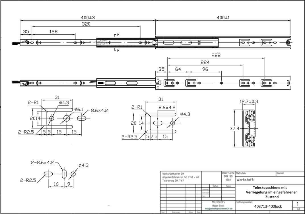 Dessin technique Rails télescopiques 403713-400lock