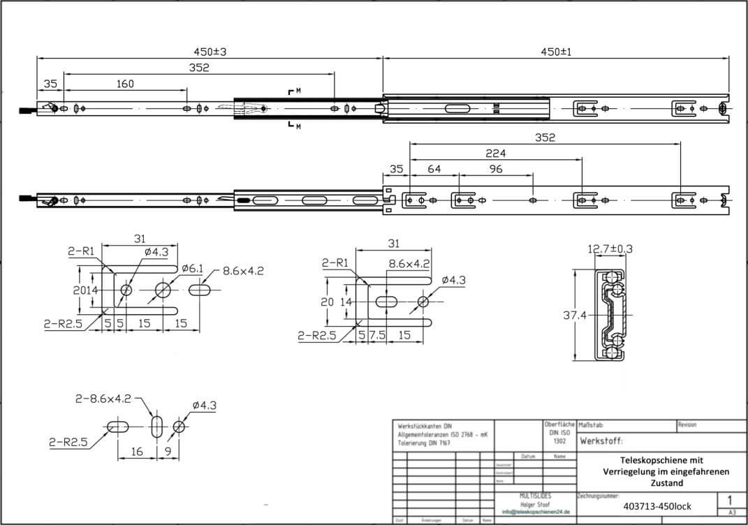 Dibujo técnico Guías telescópicas 403713-450lock