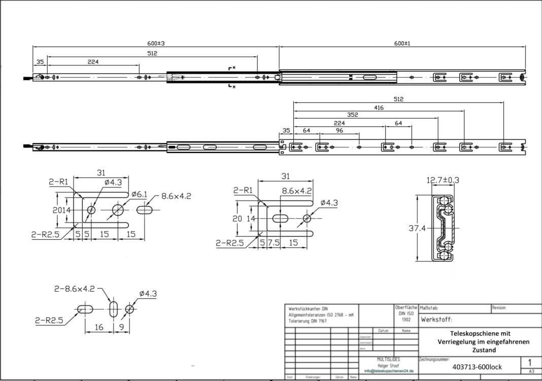 Dibujo técnico Guías telescópicas 403713-600lock