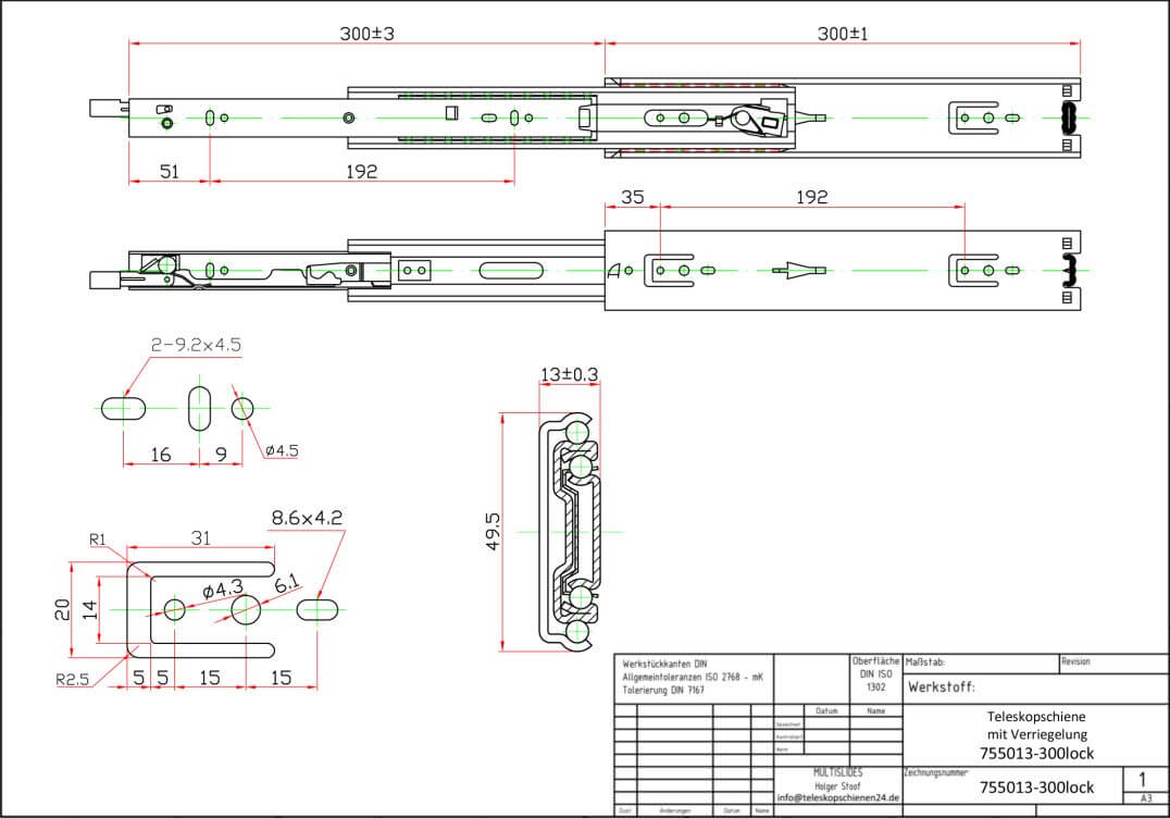 Disegno tecnico Guide telescopiche 755013-300lock