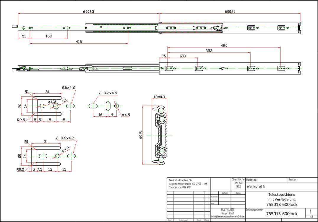 Dibujo técnico Guías telescópicas 755013-600lock
