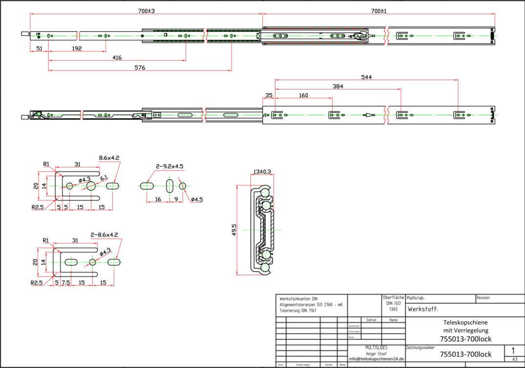 Disegno tecnico Guide telescopiche 755013-700lock
