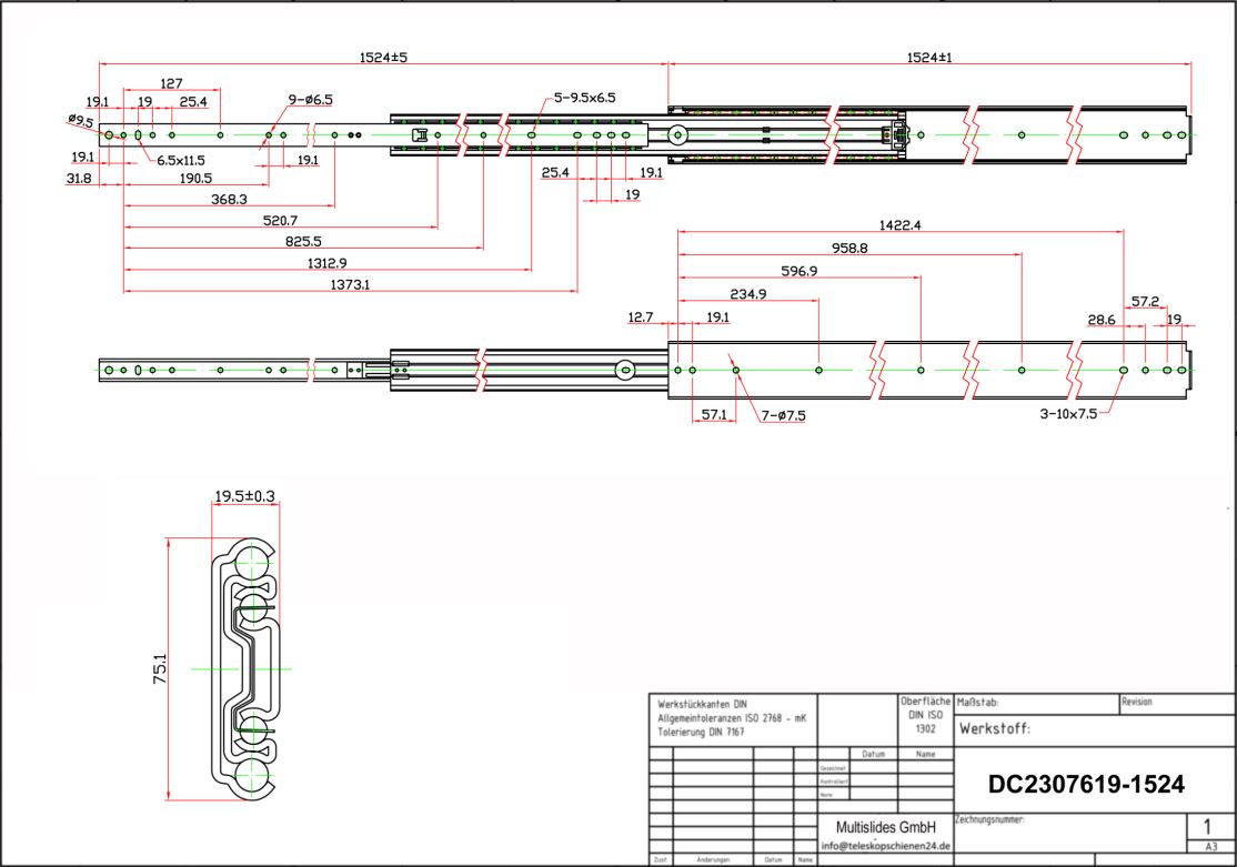 Technical drawing Heavy-duty slide DC2307619-1524