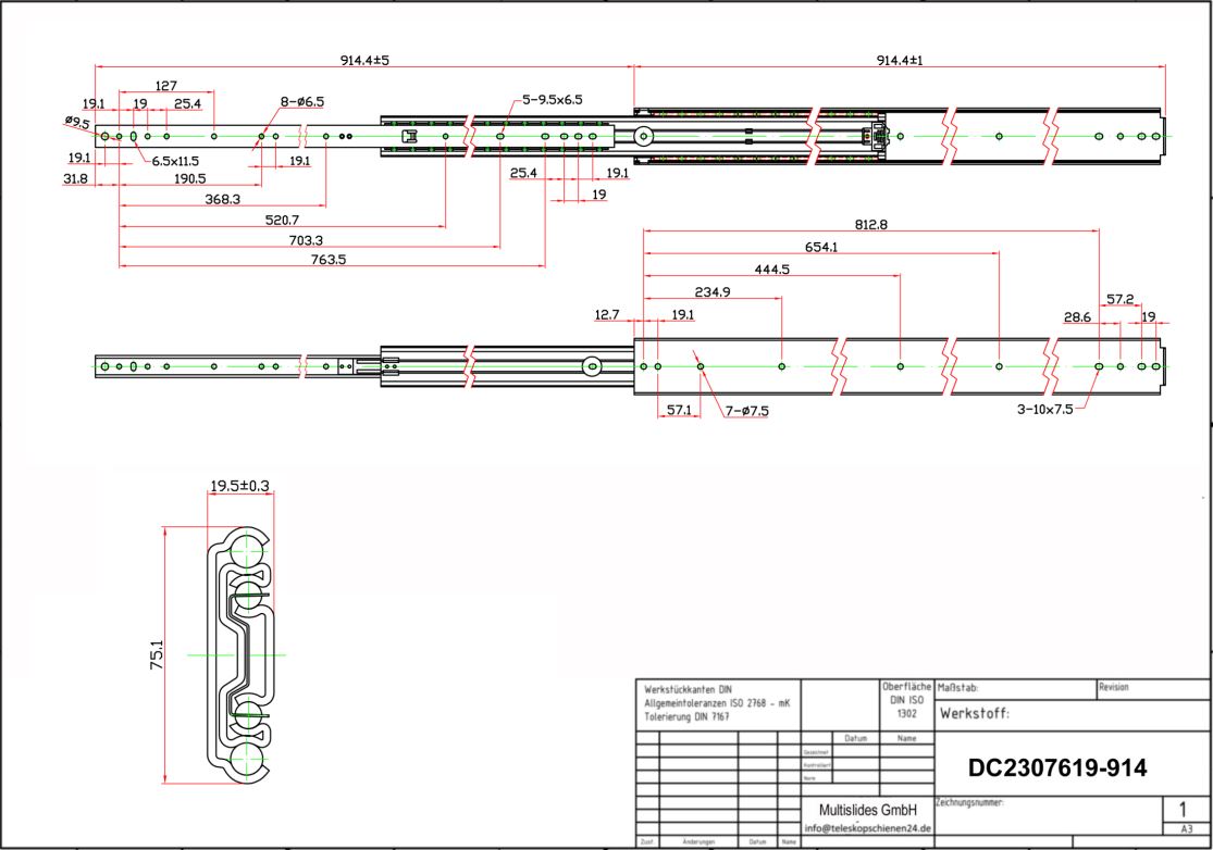 Technical drawing Heavy-duty slide DC2307619-914