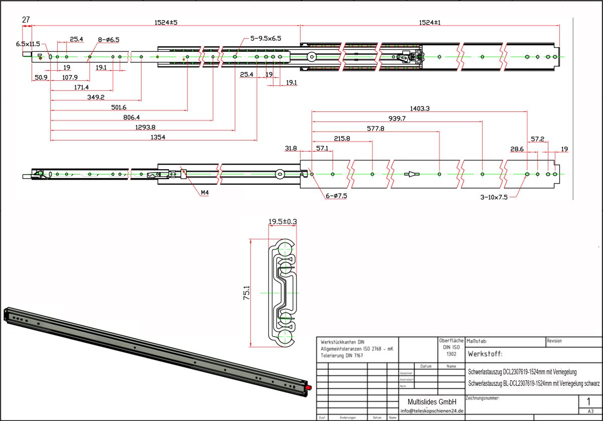 Technical drawing Heavy-duty slide DCL2307619-1524