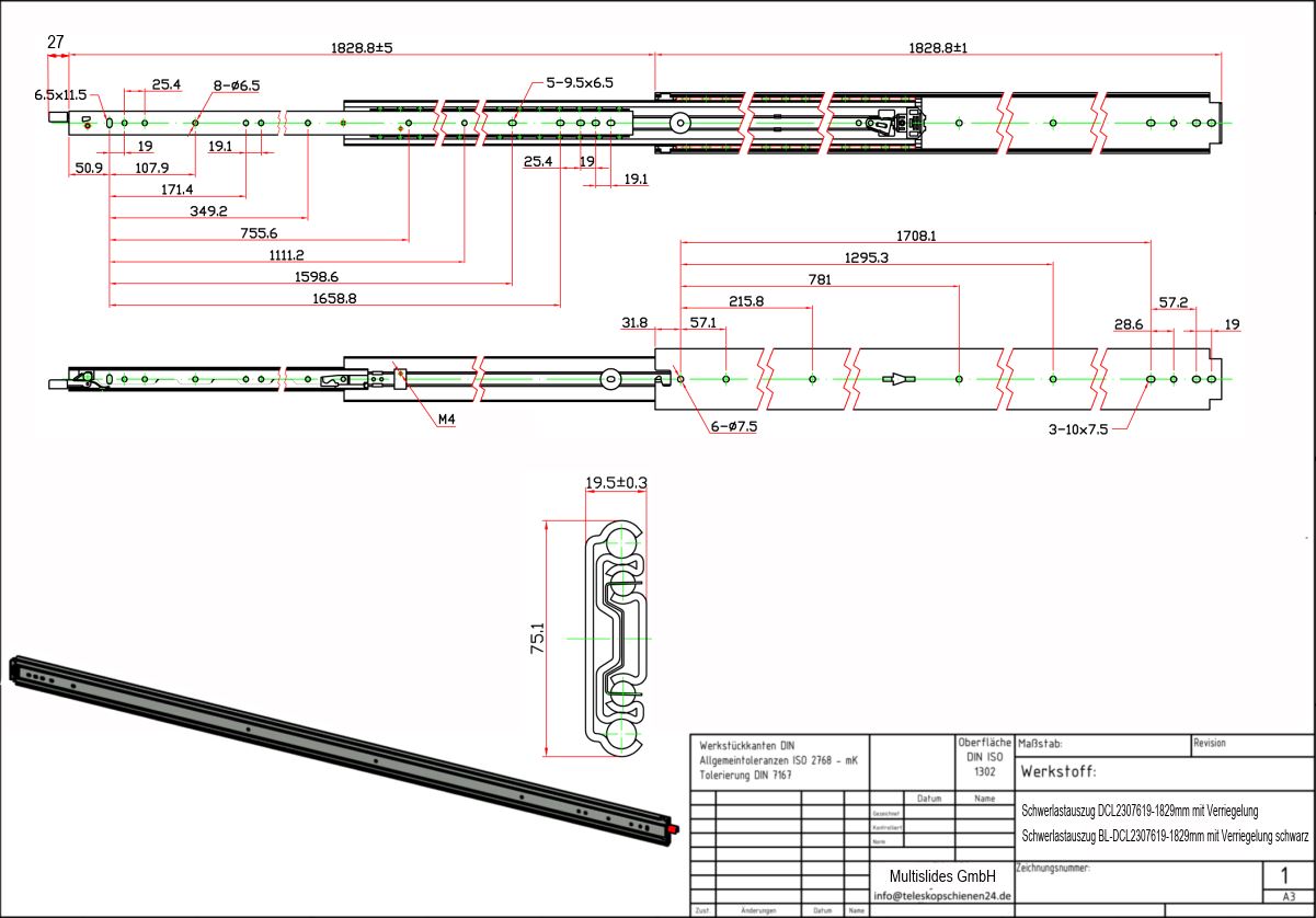 Technical drawing Heavy-duty slide BL-DCL2307619-1829