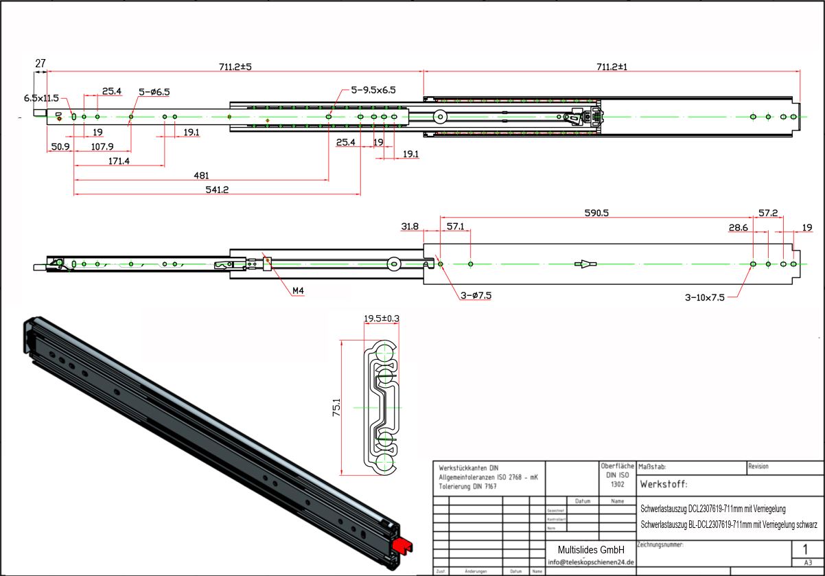 Technical drawing Heavy-duty slide DCL2307619-711