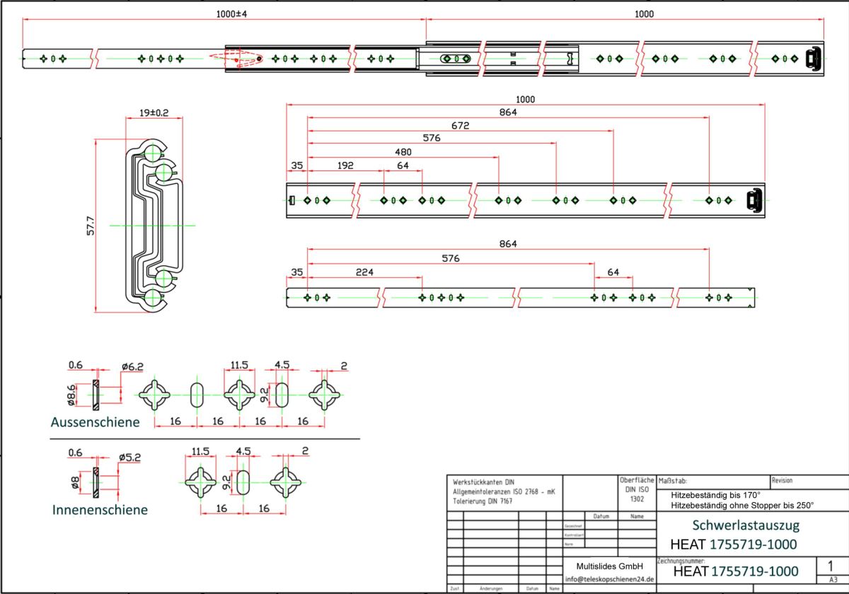 Technical drawing Heavy-duty slide HEAT1755719-1000