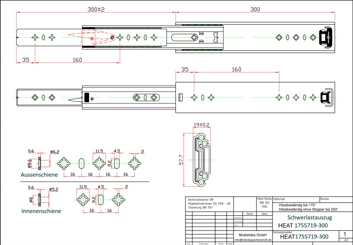 Technical drawing Heavy-duty slide HEAT1755719-300