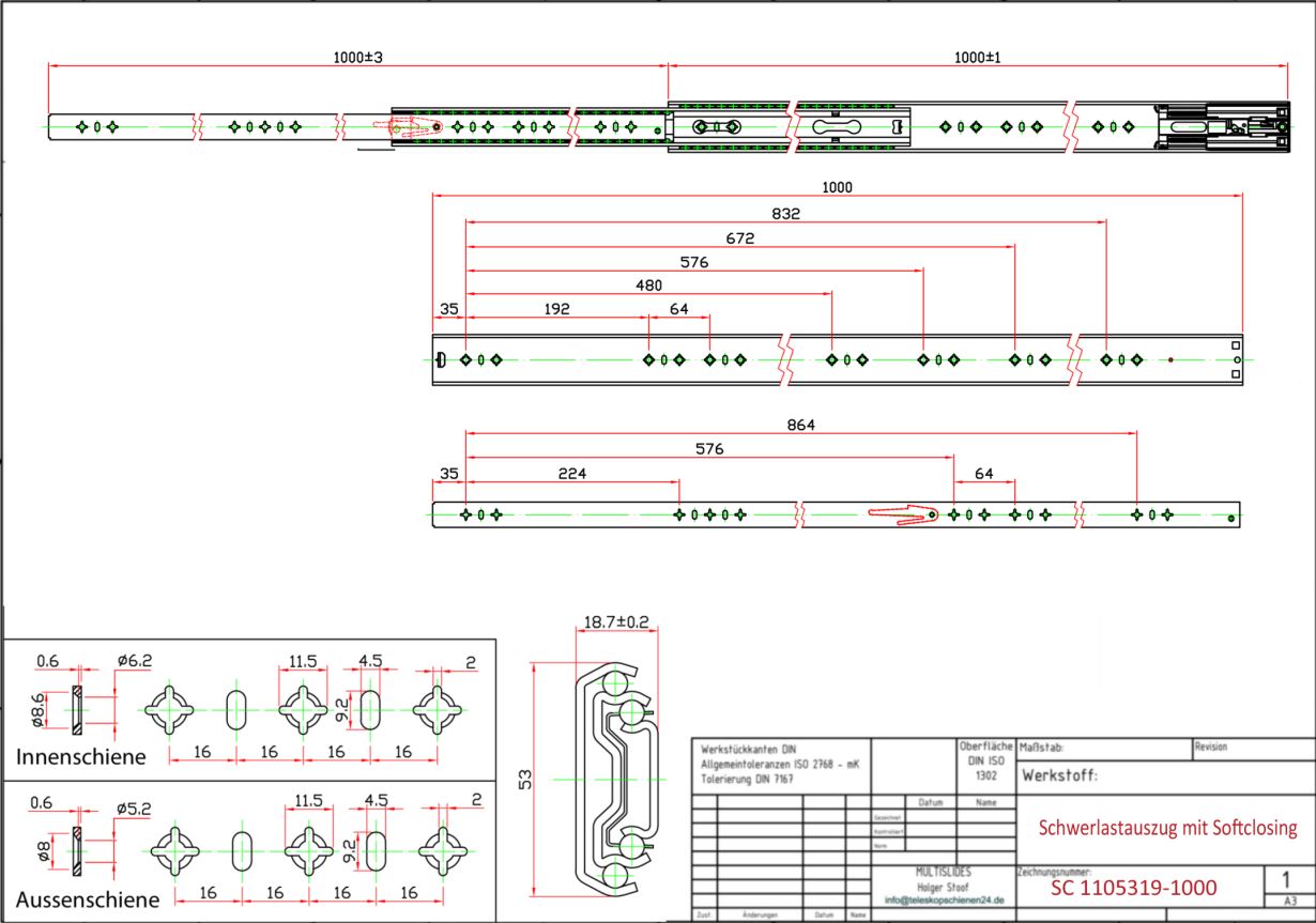 Dessin technique Coulisse pour charges lourdes SC1105319-1000