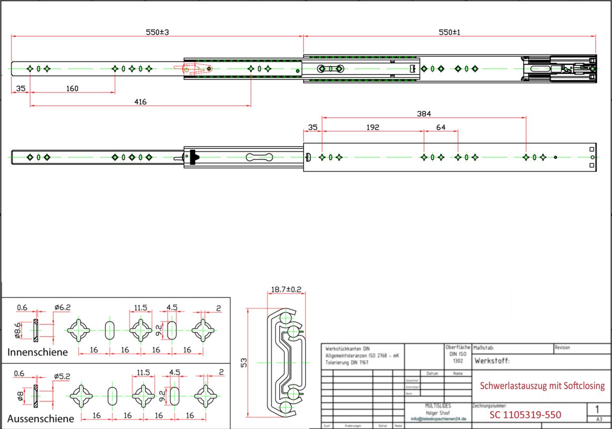 Technical drawing Heavy-duty slide SC1105319-550
