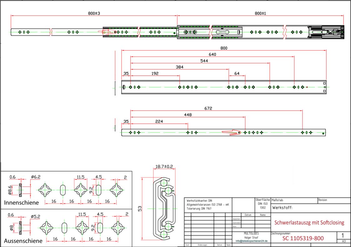 Dessin technique Coulisse pour charges lourdes SC1105319-800