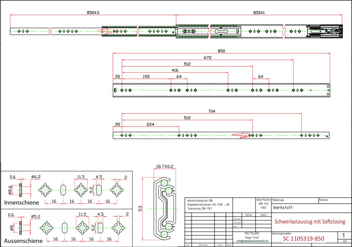 Technical drawing Heavy-duty slide SC1105319-850