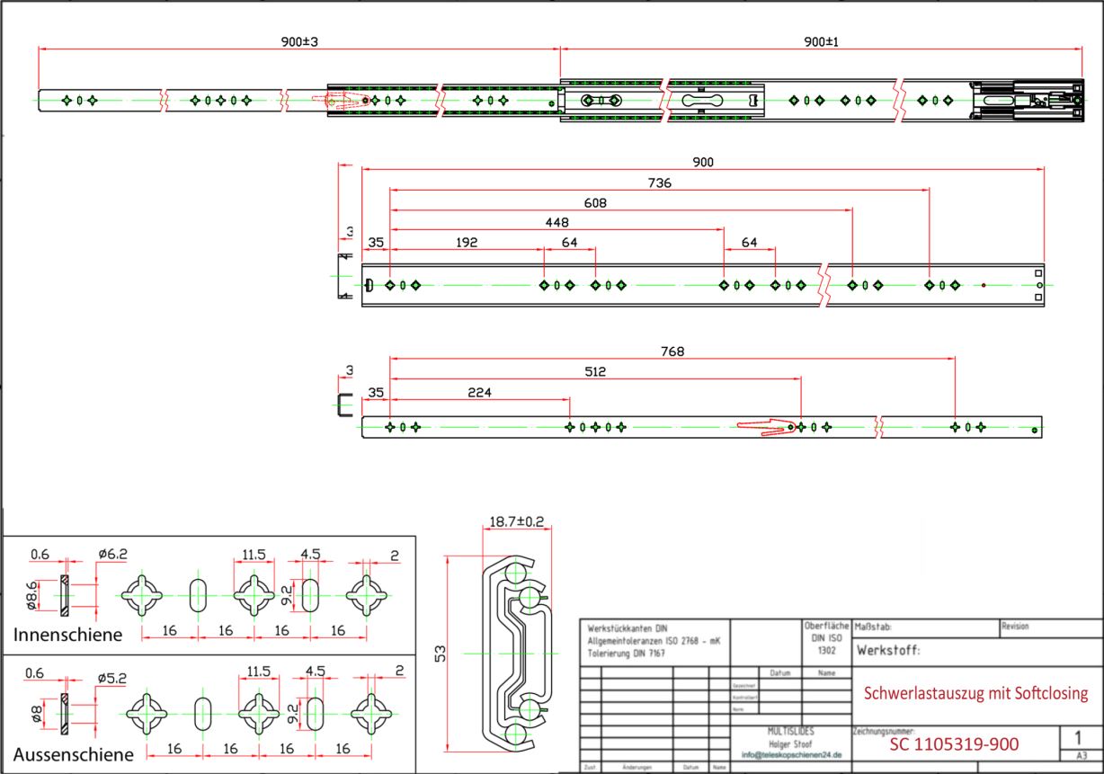 Dessin technique Coulisse pour charges lourdes SC1105319-900
