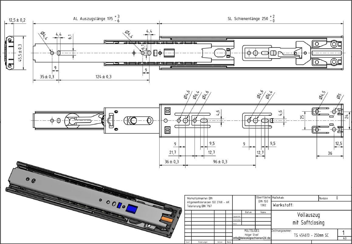 Disegno tecnico Estrazione telescopica TS 454613-250SC