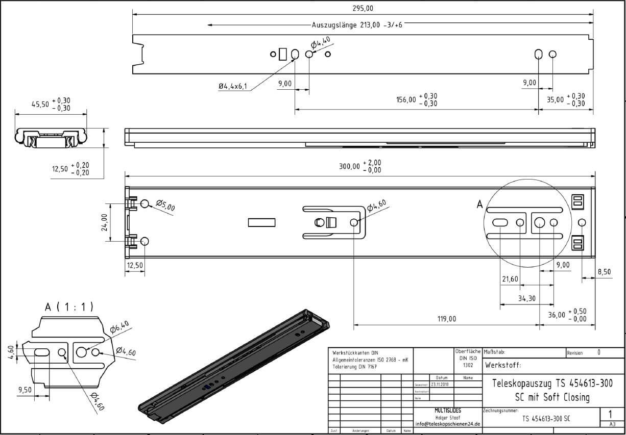 Disegno tecnico Estrazione telescopica TS 454613-300SC