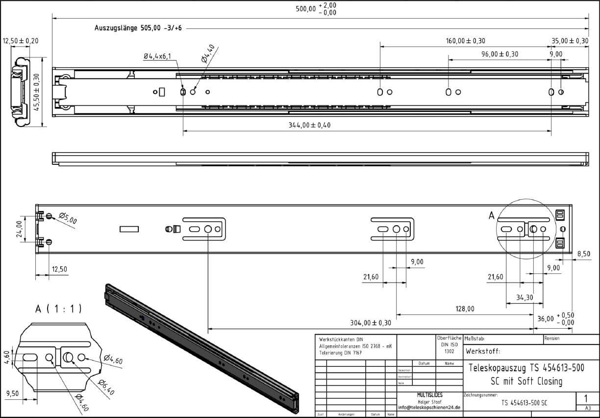 Disegno tecnico Estrazione telescopica TS 454613-500SC